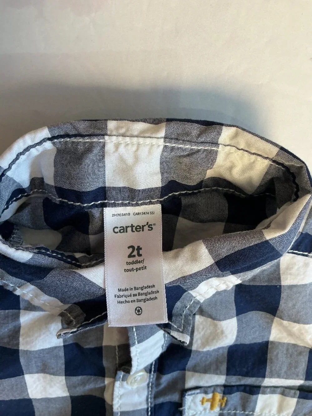 3/$20 Bundle 🌈Carter’s Toddler Boys Navy Gingham Button-Down Shirt 2T
